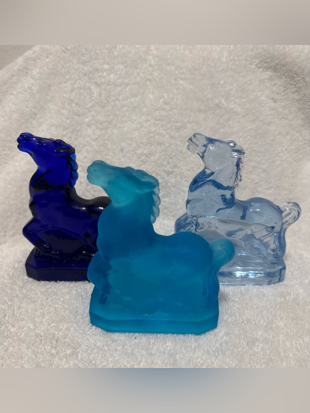 Set of Three Cobalt Blue Frosted Light blue Boyd glass collectibles
